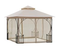 Outsunny Tonnelle Barnum Pavillon de Jardin Tente de Réception Style Colonial Double Toit 4 Moustiquaires Amovibles Imperméabilisé Beige Noir