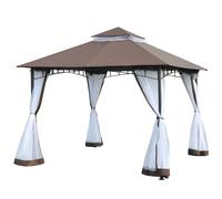 Outsunny Tonnelle Barnum Style Colonial Double Toit Toile Imperméable Moustiquaires Amovibles 3 x 3 x 2,7 m Chocolat et Blanc