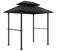 Outsunny Tonnelle de Barbecue Abri Double-Toit Rigide 244x184x258cm Noir | Abri Barbecue, Tonnelle de Jardin Extérieur, 2 Étagères, Crochet Supérieur, Cadre en Métal et Aluminium, Terrasse Patio