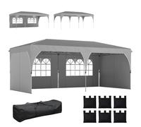 Outsunny Tonnelle de Jardin 3 x 6 m Pop up Tente Pliante Imperméable Gris | Réglable en Hauteur, Protection UV50+, 4 Parois Latérales, 6 Sacs de Sable, Sac de Transport, Montage Facile