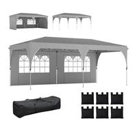 Outsunny Tonnelle de jardin 3 x 6 m pop up tente pliante réglable en hauteur imperméable protection UV50+ gris