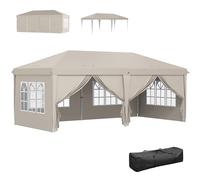 Outsunny Tonnelle de Jardin 3x6m Barnum Pliant avec Côtés Amovibles - Tente de Réception Structure en Acier Renforcée - Abri de Jardin Pop-up pour Mariage, Fête et Marché, Sac de Transport, Beige