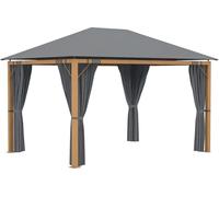 Outsunny Tonnelle de jardin 4 x 3 m tonnelle aluminium pavillon de jardin avec rideaux et toile de toit en polyester protection solaire