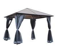 Outsunny Tonnelle de jardin avec toit rigide polycarbonate et rideaux moustiquaires 3 x 3 m gris foncé et noir