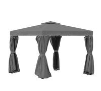 Outsunny Tonnelle de jardin extérieur 3 x 3 m, barnum avec toit double, rideaux et moustiquaire, cadre en aluminium, gris foncé