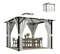 Outsunny Tonnelle de Jardin Extérieur 3x3m Pavillon de Jardin, Structure Robuste en Métal, Toit Double, Barnum avec Rideaux, Crochets de Plafond, Anti-UV UPF50+, pour Fête et Terrasse, Crème