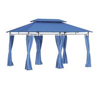 Outsunny Tonnelle de Jardin extérieur 3x4m, 6 colonnes en métal - pavillon de Jardin avec Double Toit Respirant - Barnum 12 Oeillets de Drainage et abri Solaire pour terrasse & événements, Bleu foncé