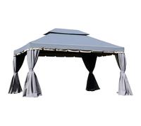 Outsunny Tonnelle de jardin extérieur 4 x 3 m barnum double toit tente de réception avec parois et moustiquaires gris