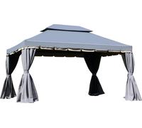 Outsunny Tonnelle de jardin extérieur 4 x 3 m barnum double toit tente de réception avec parois et moustiquaires gris