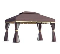 Outsunny Tonnelle de Jardin extérieur 4 x 3 m Barnum Double Toit Tente de réception avec parois et moustiquaires Marron