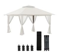 Outsunny Tonnelle de jardin extšŠrieur barnum de jardin pop-up tente pliant 4 x 4 m double toit protection UV 50+ 4 moustiquaires, 4 sacs de sable, 1 sac de transport tissu Oxford mšŠtal blanc