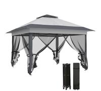 Outsunny Tonnelle de Jardin Extérieur Pliante 3,6x3,6m Gris | Double Toit, Acier Polyester, Moustiquaires, Sac de Transport à Roulettes