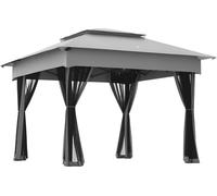 Outsunny Tonnelle de jardin exterieur Pop-up barum Pliant, 3 x 3 m, MšŠtal Polyester, impermšŠabilisšŠ Anti UV, moustiquaires + Sac de Transport, gris