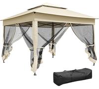 Outsunny Tonnelle de jardin exterieur Pop-up barum Pliant, 3 x 3 m, MšŠtal Polyester, impermšŠabilisšŠ Anti UV, moustiquaires + Sac de Transport, crššme