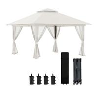 Outsunny Tonnelle de Jardin Extérieur Pop-Up Double Toit 4x4m Blanc | Barnum de Jardin,Tente Pliant,Protection UV 50+,4 Moustiquaires,4 Sacs de Sable,1 Sac de Transport,Tissu Oxford, Métal