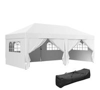 Outsunny Tonnelle de Jardin Exterieur tonnelle Pliante 3 x 6 m Pop-up avec 6 parois latérales, Trous de Drainage, Sac de Transport Inclus, Barnum Pliant pour Camping Festival Mariage, Blanc