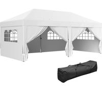 Outsunny Tonnelle de jardin exterieur tonnelle pliante 3 x 6 m pop-up avec 6 parois latšŠrales, trous de drainage, sac de transport inclus, barnum pliant pour camping festival mariage, blanc