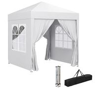 Outsunny Tonnelle de jardin extérieure 2 x 2 m, tonnelle pliante pop-up, réglable en hauteur, protection UV, cadre en acier, 4 côtés amovibles, pour camping, festival, plage, sac de transport, blanc