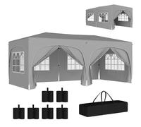 Outsunny Tonnelle de jardin extérieure 3 x 6 m, tonnelle pliante pop up, hauteur réglable, sac de transport et sacs de sable, protection UPF50+, barnum pliant pour camping, festival, patio, gris clair