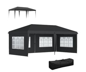 Outsunny Tonnelle de Jardin Extérieure Pop-Up Pliante Barnum 3 x 6 m Noir | Tente de Réception, Pavillon Chapiteau Barnum, 3 Cotés Démontables, Piquets d'Ancrage au Sol, Sac de Transport Inclus