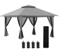 Outsunny Tonnelle de jardin extšŠrieur barnum de jardin pop-up tente pliant 4 x 4 m double toit protection UV 50+ 4 moustiquaires, 4 sacs de sable, 1 sac de transport tissu Oxford mšŠtal gris