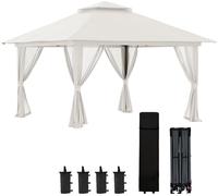 Outsunny Tonnelle de jardin extšŠrieur barnum de jardin pop-up tente pliant 4 x 4 m double toit protection UV 50+ 4 moustiquaires, 4 sacs de sable, 1 sac de transport tissu Oxford mšŠtal blanc
