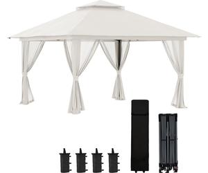 Outsunny Tonnelle de jardin extšŠrieur barnum de jardin pop-up tente pliant 4 x 4 m double toit protection UV 50+ 4 moustiquaires, 4 sacs de sable, 1 sac de transport tissu Oxford mšŠtal blanc
