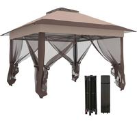 Outsunny Tonnelle de jardin extšŠrieur tonnelle pliante 3,6x3,6m avec double toit acier polyester moustiquaires + sac de transport š€ roulettes kaki marron