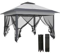 Outsunny Tonnelle de jardin extšŠrieur tonnelle pliante 3,6x3,6m avec double toit acier polyester moustiquaires + sac de transport š€ roulettes gris