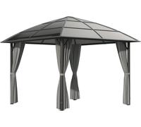 Outsunny Tonnelle de jardin pavillon de jardin 3 x 3 m structure aluminium toit polycarbonate imperméable UV 60+ avec parois latéraux gris foncé