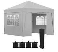 Outsunny Tonnelle de jardin pliante 3 x 3 x 2,75 m anti-UV 30 + avec fenêtres + parois latérales + sac de transport gris