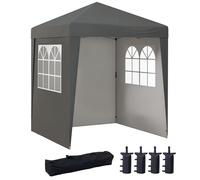 Outsunny Tonnelle de jardin pliante pop-up 2 x 2 m tente de réception hauteur réglable 3 niveaux Anti-UV 30+ 3 parois latérales avec 4 sacs de sable et 1 sac de transport tissu Oxford acier gris