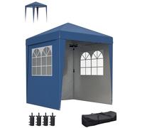 Outsunny Tonnelle de jardin pliante pop-up 2 x 2 m tente de réception hauteur réglable 3 niveaux Anti-UV 30+ 3 parois latérales avec 4 sacs de sable et 1 sac de transport tissu Oxford acier bleu foncé