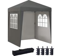 Outsunny Tonnelle de jardin pliante pop-up 2 x 2 m tente de réception hauteur réglable 3 niveaux Anti-UV 30+ 3 parois latérales avec 4 sacs de sable et 1 sac de transport tissu Oxford acier gris