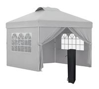 Outsunny Tonnelle de jardin pliante tente de réception pop-up 3 x 3 hauteur réglable avec parois latérales, aérations, fenêtres et sac de transport à roulettes tissu Oxford 300D - gris clair