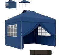 Outsunny Tonnelle de jardin pliante tente de réception pop-up 3 x 3 hauteur réglable avec parois latérales, aérations, fenêtres et sac de transport à roulettes tissu Oxford - bleu foncé