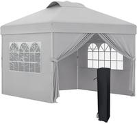 Outsunny Tonnelle de jardin pliante tente de réception pop-up 3 x 3 hauteur réglable avec parois latérales, aérations, fenêtres et sac de transport à roulettes tissu Oxford 300D - gris clair