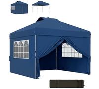 Outsunny Tonnelle de jardin pliante tente de réception pop-up 3 x 3 hauteur réglable avec parois latérales, aérations, fenêtres et sac de transport à roulettes tissu Oxford - bleu foncé
