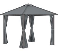 Outsunny Tonnelle de jardin pavillon aluminium double toit 3 x 3 m avec 4 parois latérales gris