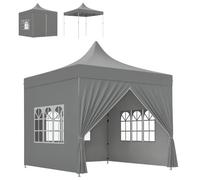 Outsunny Tonnelle de Jardin Tente Pliante 3 x 3 m Hauteur Réglable Gris | Barnum Pop-Up, 4 Parois Latérales Amovibles, 3 Fenêtres, Sac de Transport, pour Camping Festival Plage Jardin