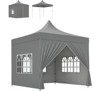 Outsunny Tonnelle de jardin tente pliante barnum pop-up 3 x 3 m 4 parois latérales amovibles 3 fenêtres hauteur réglable sac de transport pour camping, festival, plage, jardin, gris