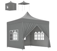 Outsunny Tonnelle de jardin tente pliante barnum pop-up 3 x 3 m 4 parois latérales amovibles 3 fenêtres hauteur réglable sac de transport pour camping, festival, plage, jardin, gris