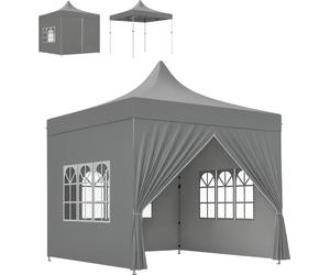Outsunny Tonnelle de jardin tente pliante barnum pop-up 3 x 3 m 4 parois latérales amovibles 3 fenêtres hauteur réglable sac de transport pour camping, festival, plage, jardin, gris