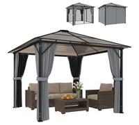 Outsunny Tonnelle de Jardin Toit Polycarbonate 3 x 3 m Gris Foncé et Noir | Rigide, Rideaux Moustiquaires