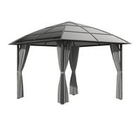 Outsunny Tonnelle de jardin pavillon de jardin 3 x 3 m structure aluminium toit polycarbonate imperméable UV 60+ avec parois latéraux gris foncé