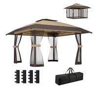 Outsunny Tonnelle pliable 4 x 4 m, Pop-up, avec double toit, 4 parois latérales en maille, tonnelle de jardin avec hauteur réglable 3 niveaux, sac de transport, UPF30+, Gazebo pour camping, fêtes