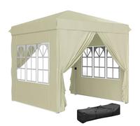Outsunny Tonnelle pliable - Environ 2,5 x 2,5 m - Imperméable et stable - Résistant à l'hiver - Protection UV 50+ - Pliable - Avec 4 panneaux latéraux - Sac - Pour camping, jardin - Blanc crème