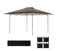 Outsunny Tonnelle Pliable Pop-up 4x4 m avec verrouillage central UPF50+ Hauteur réglable Sacs de sable et sac à roulettes Beige et Café