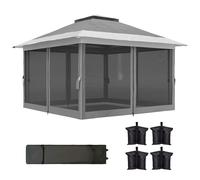 Outsunny Tonnelle Pliante 3,6x3,6 m avec Parois, Hauteur Réglable et Protection UPF50+, Sac avec Roulettes, Gris