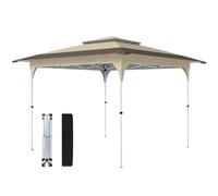 Outsunny Tonnelle pliante 350x350 cm Pop-up avec hauteur réglable 3 niveaux double toit fermeture centrale et housse UPF50+ kaki